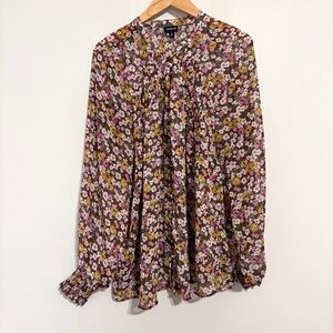 Torrid Crinkle Chiffon Smocked Floral Blouson Sleeve Blouse Size 2 2X 18/20